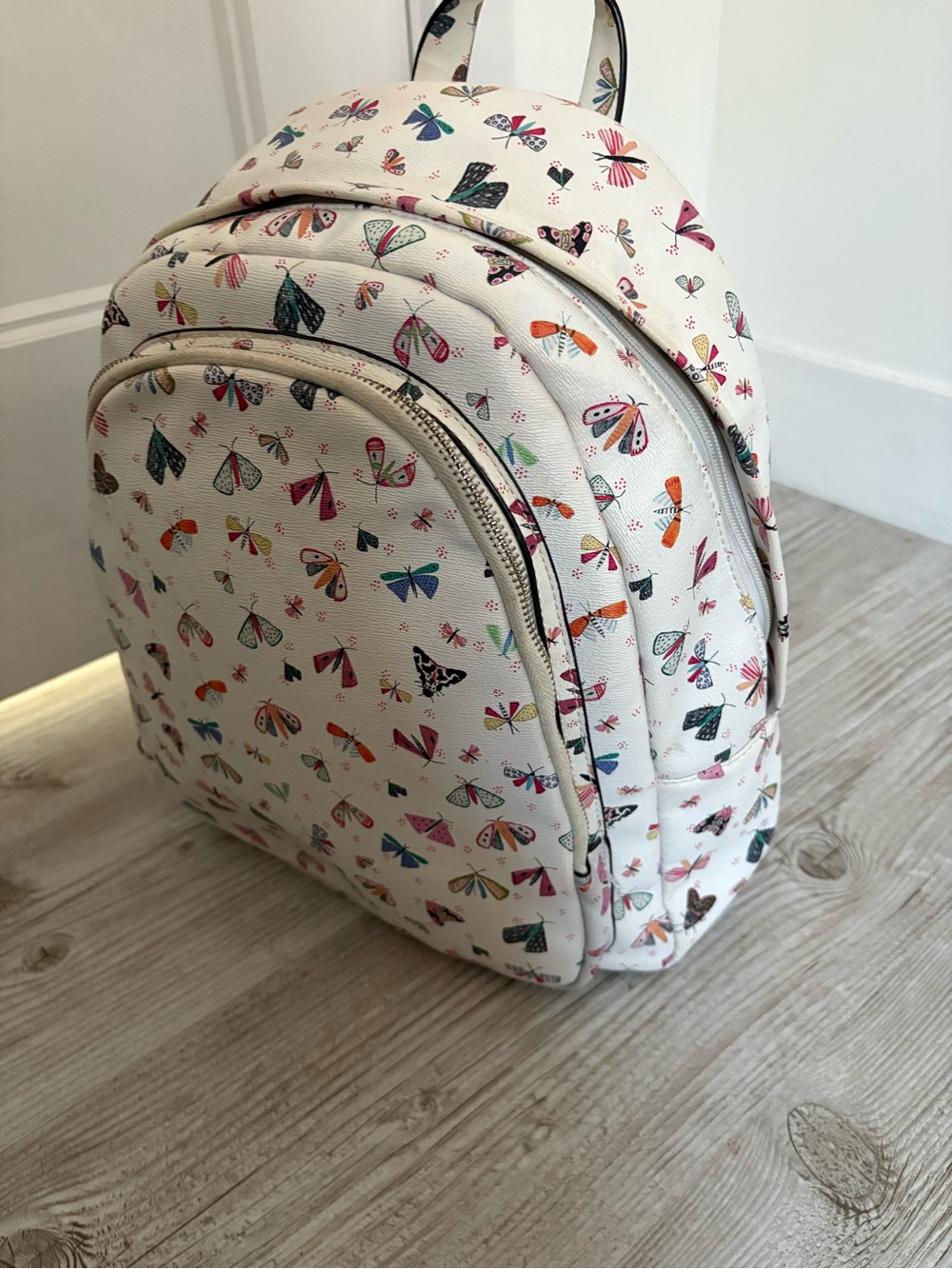 White Butterfly Print Mini Backpack